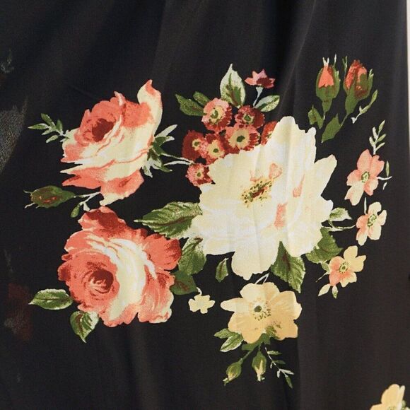 Bobeau Black Floral Shift Dress Womens Sz S Laced Shoulders Inverted Pleat Front - Picture 9 of 11